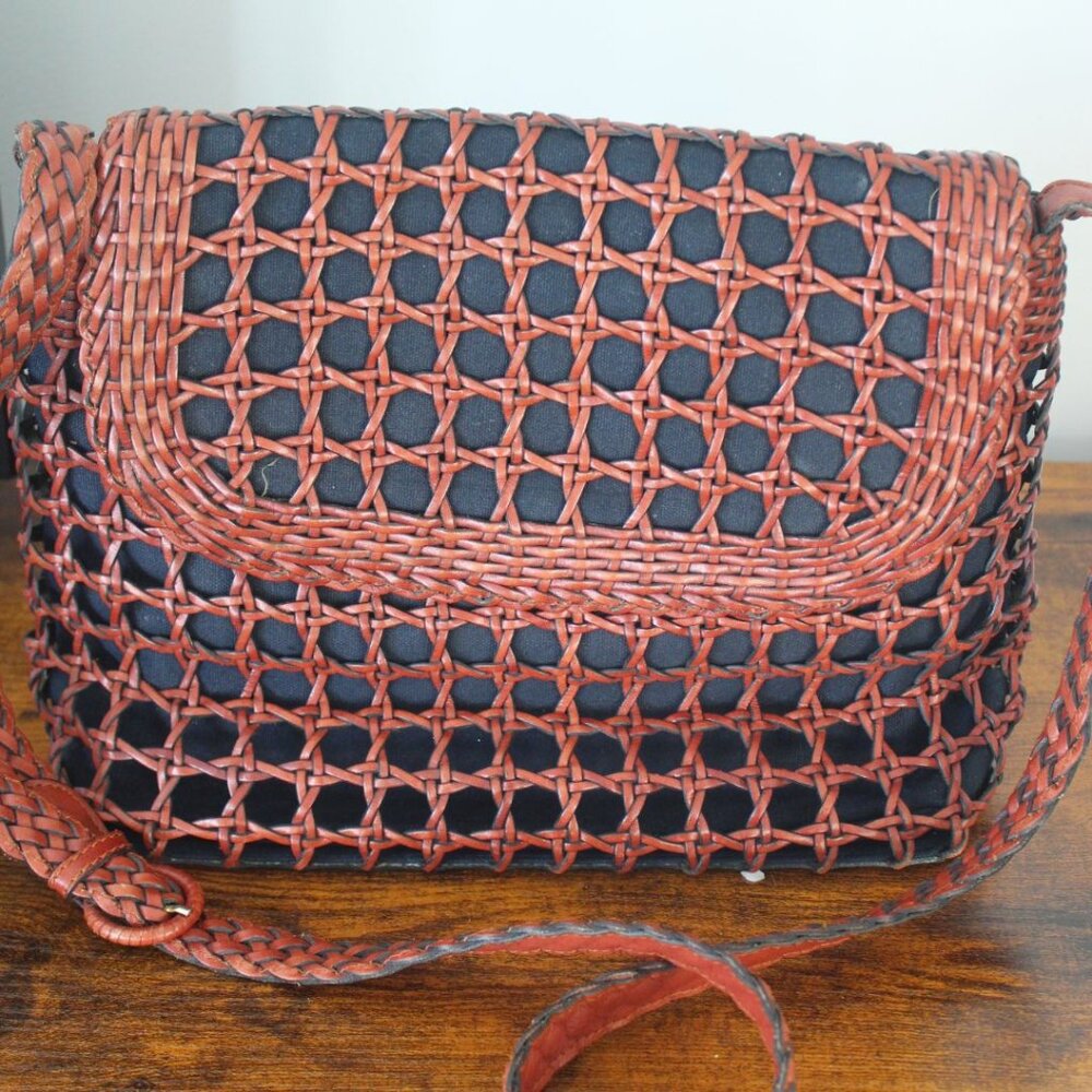 Talbots Woven Leather handbag Crossbody travel French Chic style